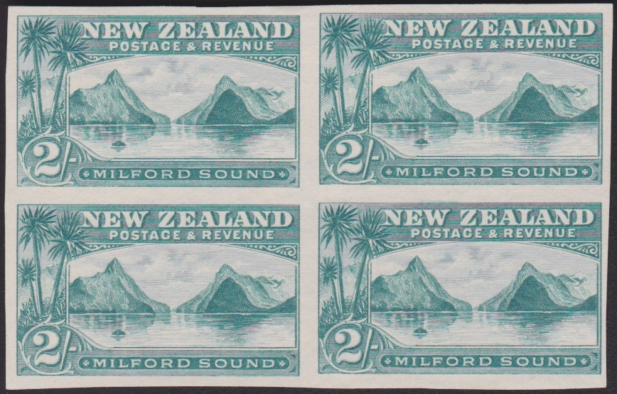 2/- Milford Sound Imperf Proof block of 4